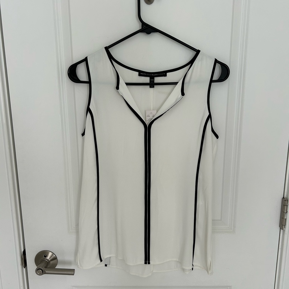 White House Black Market White and Black Sleeveless Blouse